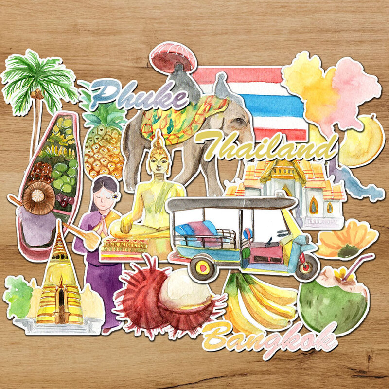 حزمة من 19 قطعة من ملصقات تايلاند المخصصة مثالية لسكرابوكينغ ، مجلة ، وتخصيص الكمبيوتر المحمول-الشارات المستوحاة من السفر