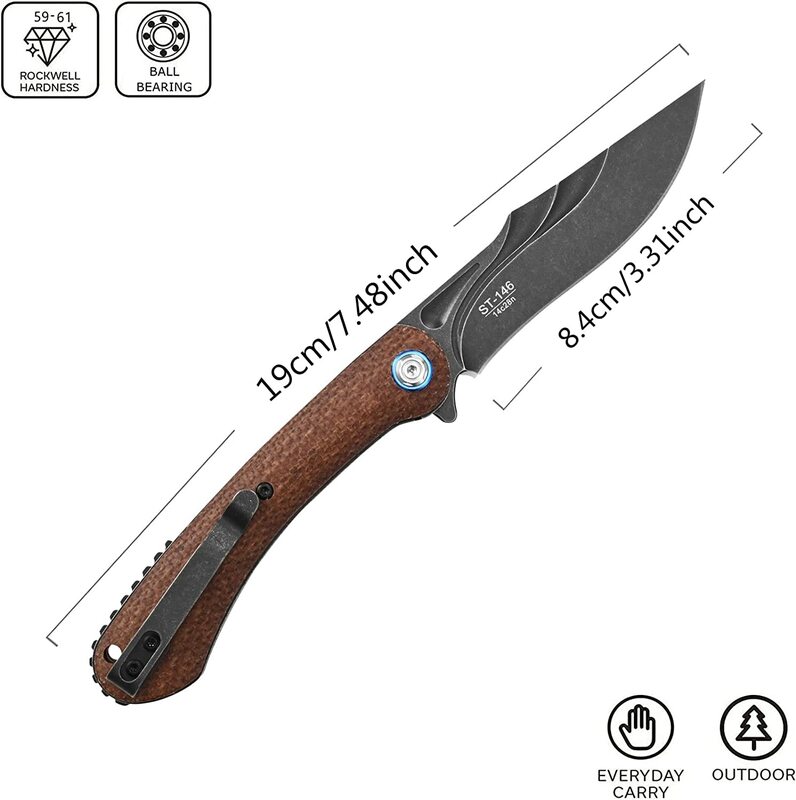 سكين قابل للطي بشفرة من الفولاذ Sitivien ، مقبض ميكروكارتا ، سكين EDC جيب للأداة المنزلية ، التخييم في الهواء الطلق والمشي لمسافات طويلة ، ST146 ، 14C28N ، G10