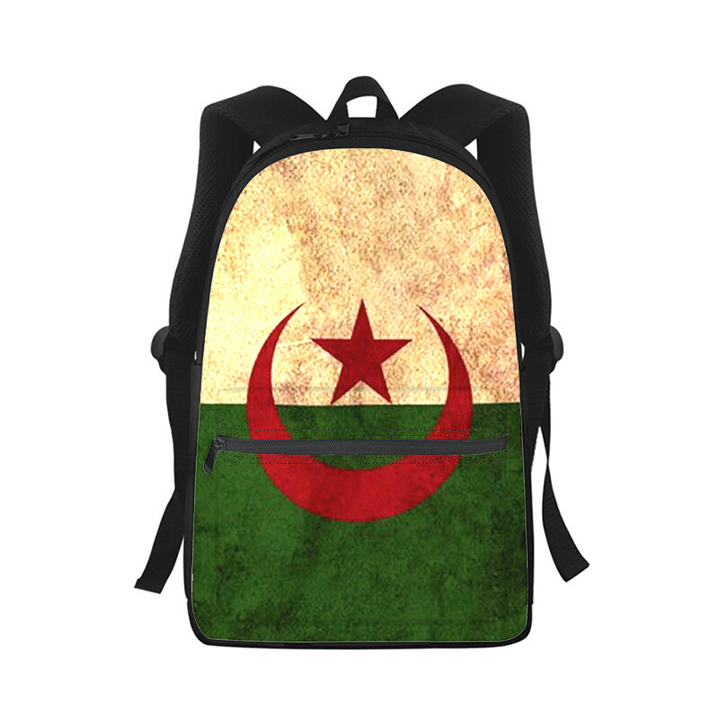حقيبة ظهر علم الجزائر للرجال والنساء ، طباعة ثلاثية الأبعاد ، حقيبة مدرسية للطلاب ، حقيبة كمبيوتر محمول ، حقيبة كتف للسفر ، أطفال ، موضة