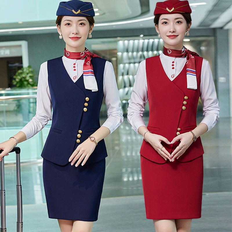 بدلة مضيفة طيران من الصين الجنوبية ، سترة براقة زي عمل ، بدلة تنورة احترافية ، زي فندق ، موضة جديدة