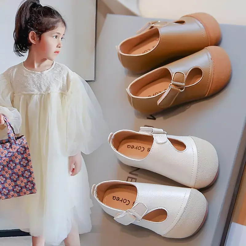 حذاء أميرة جلد للأطفال ، بنعل ناعم ، مسطح جيد التهوية ، فستان على الطراز الكوري الجنوبي ، موضة غير رسمية للبنات ، الربيع ،