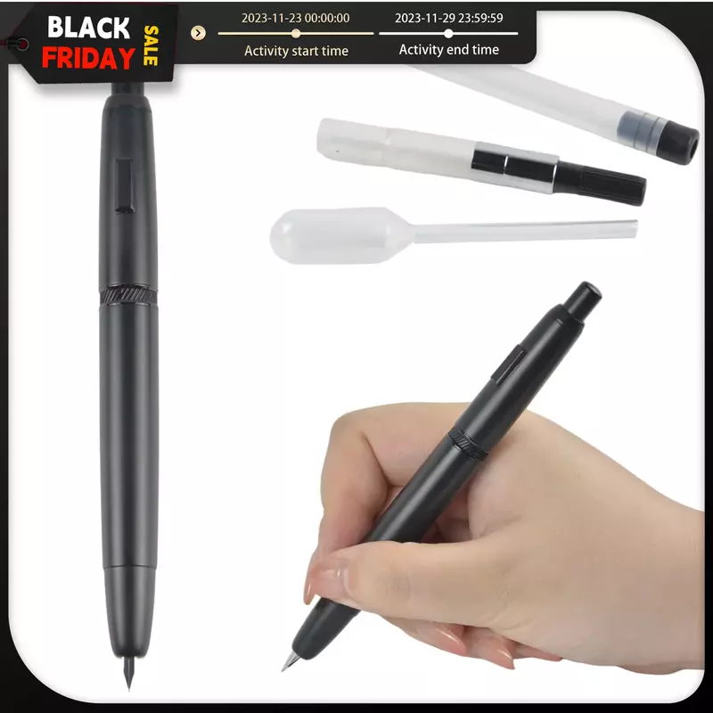 MAJOHN A1 اضغط على نافورة القلم قابل للسحب غرامة إضافية بنك الاستثمار القومي 0.4 مللي متر معدن ماتي أسود حبر القلم مع محول للكتابة