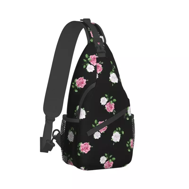 حقيبة صدر متقاطعة مع الجسم للرجال ، حقيبة ظهر للكتف للسفر ، زهور زهور بألوان مائية رائعة ، بتلات وردية وحبال أوراق