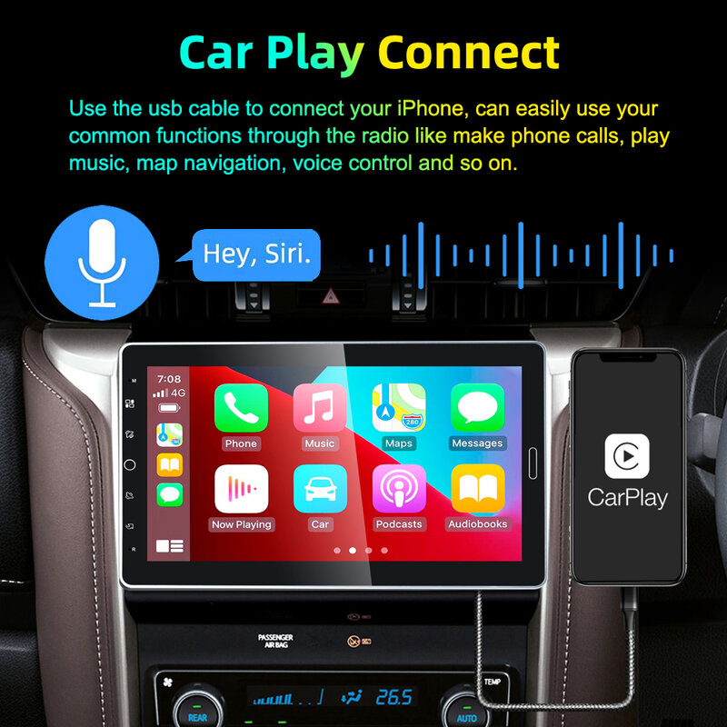 REAKOSOUND راديو ستيريو بالسيارة 10.1 ''Carplay العالمي سيارة مشغل وسائط متعددة مع BT راديو FM استقبال دعم كاميرا الرؤية الخلفية