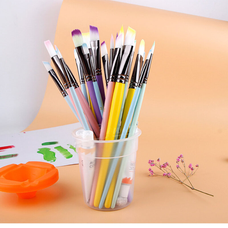 مجموعة أقلام فرشاة ألوان مائية ، مجموعة من 6 أجزاء ، مصنوعة من شعر النايلون ، قضيب خشبي قصير ، غواش ، أكريليك ، لوحة زيتية ، لوازم فنية