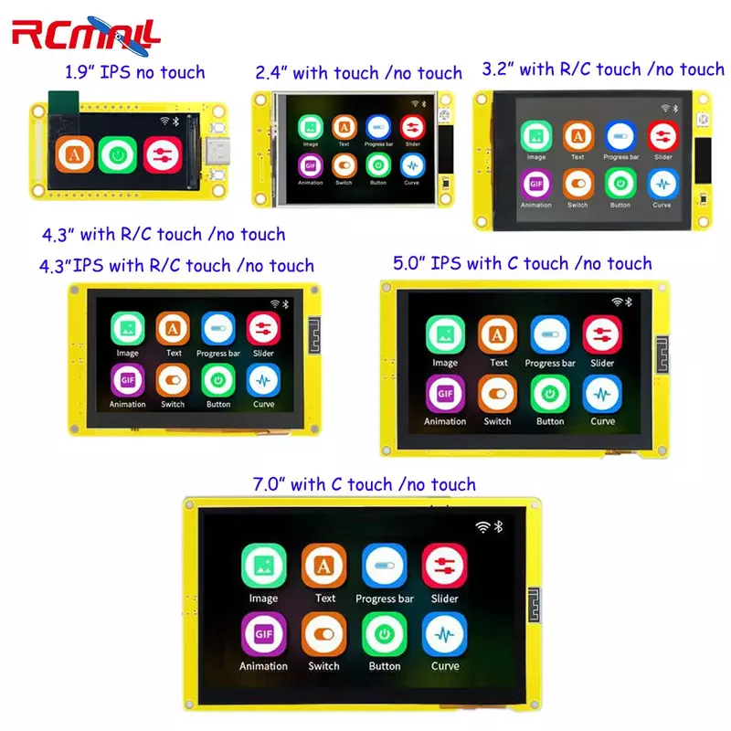 Rcsmall-ESP32 وحدة العرض ، ESP32-S3 ، واي فاي و BT مجلس التنمية ، IPS R/C شاشة تعمل باللمس ، LCD TFT وحدة ، 1.9 في ، 2.4 في ، 3.2 في ، 4.3 في ، 5.0 في ،