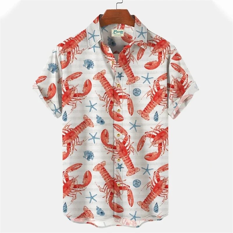 قميص زهرة هاواي قصير مطبوع ثلاثي الأبعاد ، أزياء سرطان البحر في بوسطن ، عتيق غير رسمي صيفي ، قمصان هاراجاو كاديز ، قمصان كاجوال بلوزة