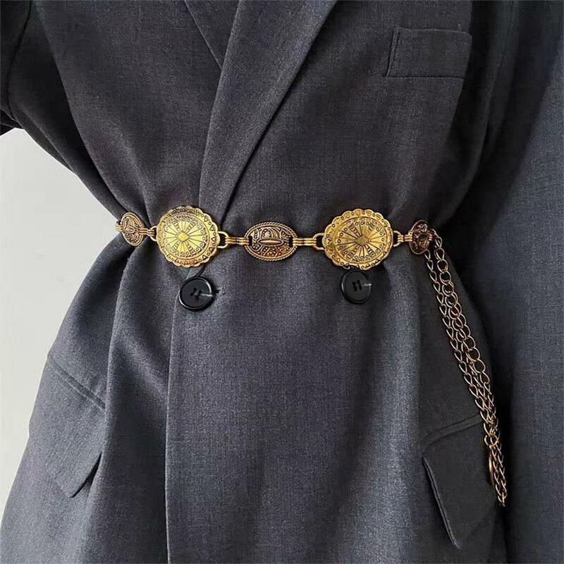 حزام سلسلة معدني عتيق ، نمط عرقي بوهيمي ، زخرفة القميص ، فستان شعبي ، E1p4