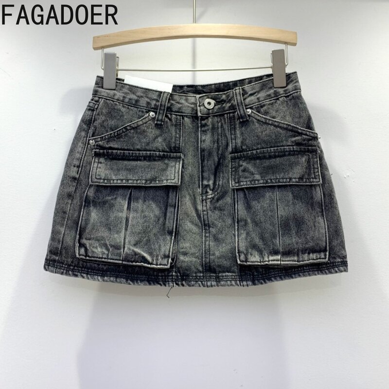 FAGADOER-تنورات جينز مخصصة مع جيب شحن للنساء ، خصر مرتفع ، تنورات قصيرة بأزرار ، سراويل رعاة البقر المطابقة ، أزياء Y2K ، الصيف