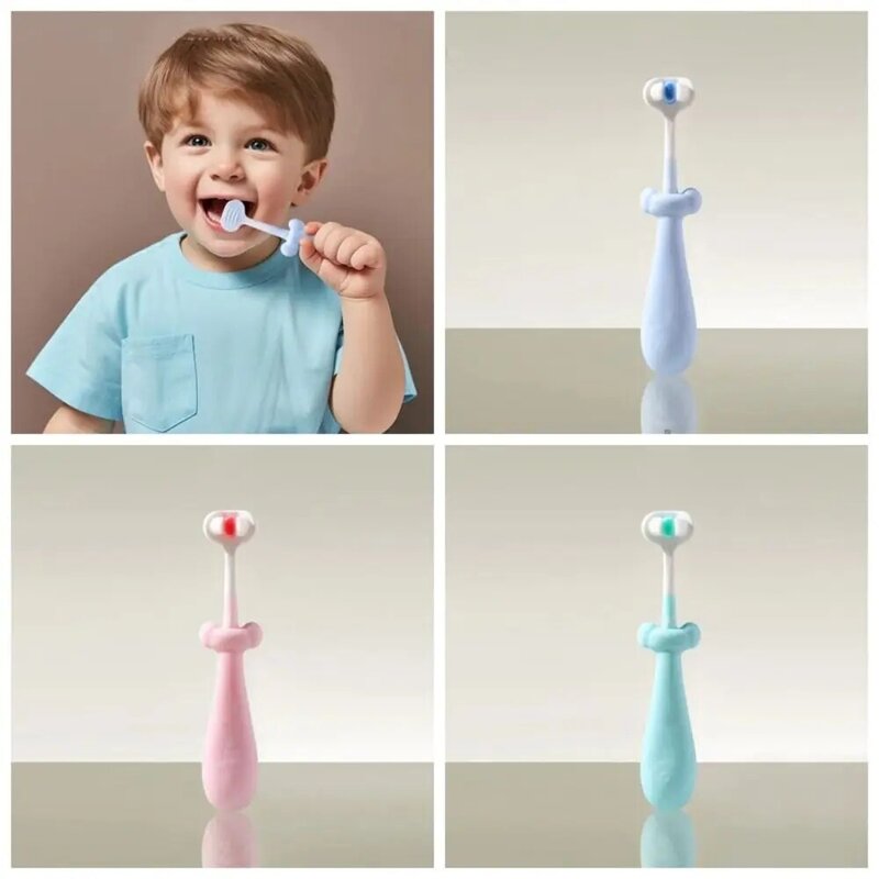 فرشاة أسنان ستريو ثلاثية الأبعاد للأطفال ، شعر ناعم للغاية ، مكشطة اللسان ، التنظيف العميق ، الصحة ، العناية بالفم ، فرشاة الأسنان