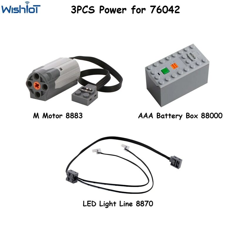3 قطعة MOC Power Up for 76042 M Motor 8883 LED خط الضوء 8870 AAA صندوق بطارية 88000 مجموعة وظائف الطاقة متوافق مع legoads