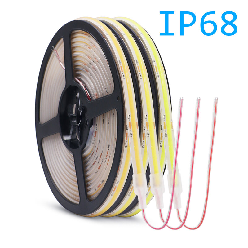 IP68 مقاوم للماء COB LED قطاع الخفيفة 12 فولت 24 فولت 5 متر 10 متر 15 متر 20 متر 0.5 متر IP67 مرنة الشريط 320 المصابيح عالية الكثافة مشرق بطانة الإضاءة