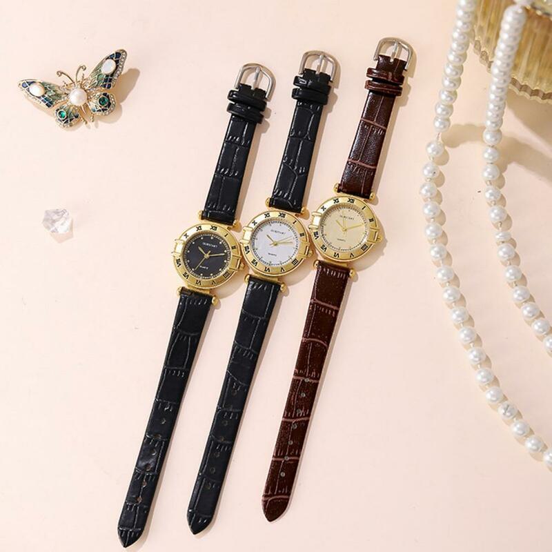 ساعة كوارتز نسائية بنمط ريترو مع قرص قابل للتعديل ، حزام جلد مقلد ، دقة عالية ، أنيقة ، مكتبية