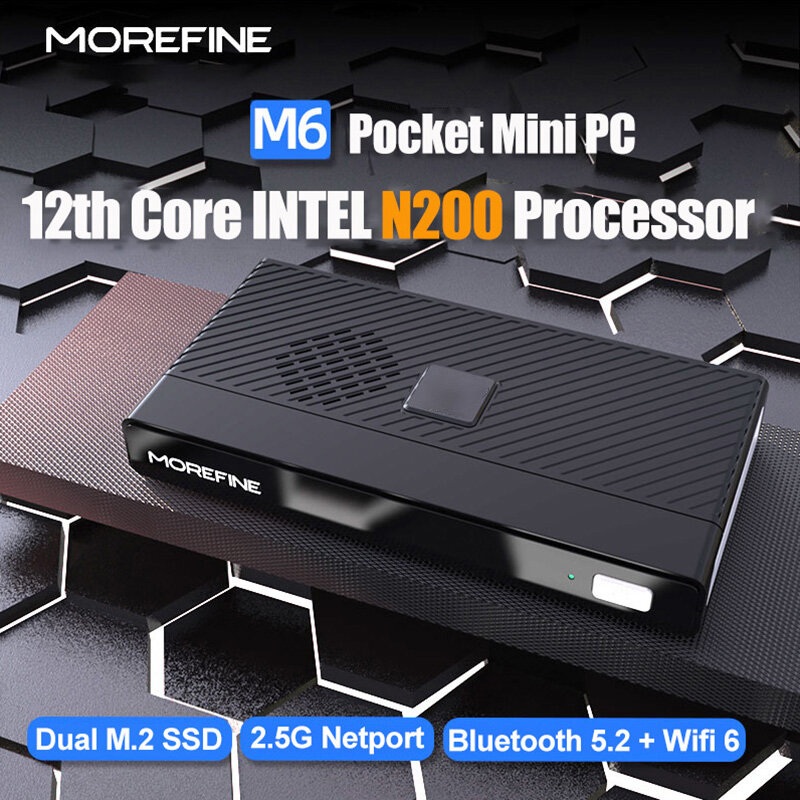 كمبيوتر محمول صغير M6 Morefine, Intel N200, GHz, Windows 11Pro, DDR5, MHz, NVMe, SSD, HDMI, 4K, 60Hz, WiFi 6, BT5.2, الجيل الثاني عشر
