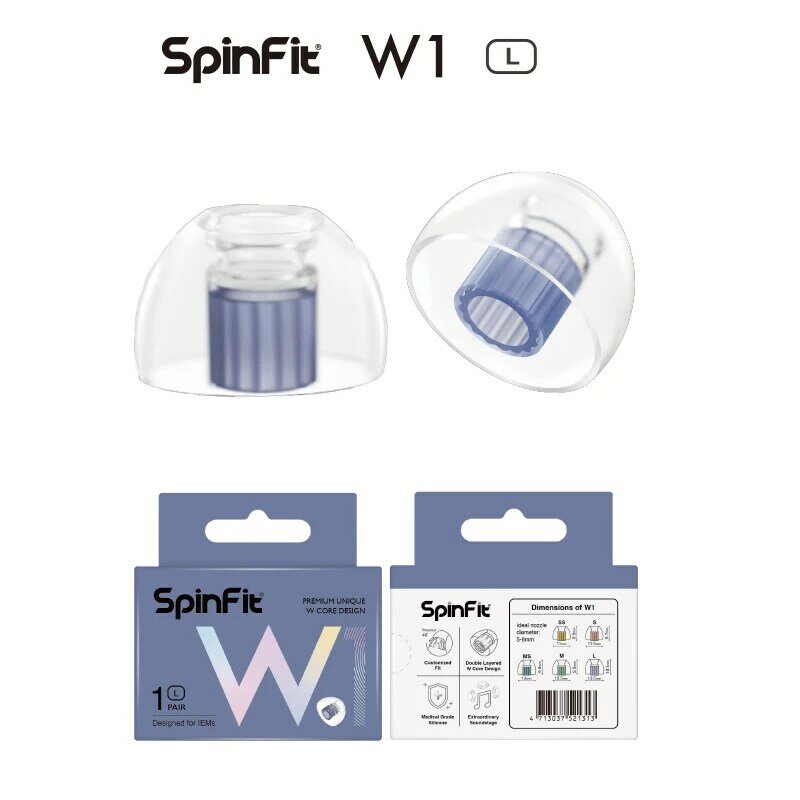 SpinFit W1 سيليكون الأذن نصائح الأذن براءة اختراع الطبية الصف المزدوج على شكل ث أنبوب الأساسية ل سماعة فوهة قطر من 5-6 مللي متر