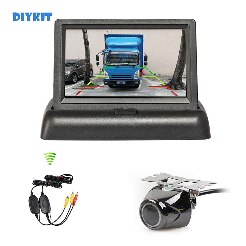 مجموعة كاميرا سيارة لاسلكية من DIYKIT ، شاشة خلفية ، شاشة LCD ، أمان عالي الدقة ، كاميرا رؤية خلفية معدنية للسيارة ،
