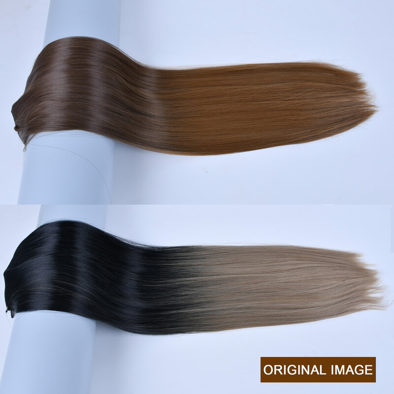 قطعة واحدة الاصطناعية الشعر التمديد المرأة طويلة متموجة الطحالب الشعر أشقر رمادي أسود سلسلة مجعد الشعر