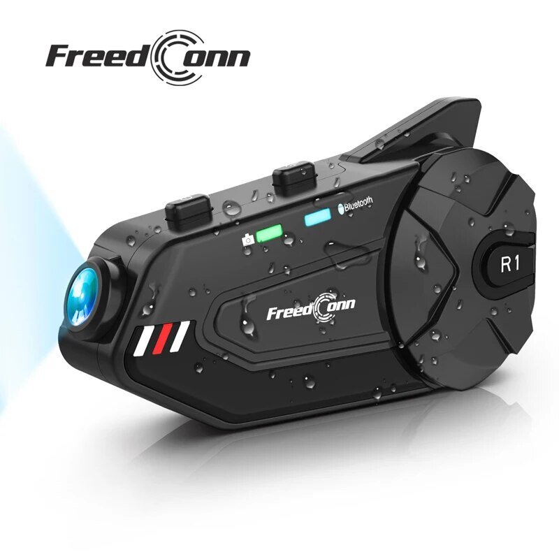 Freedconn R1 Plus خوذة دراجة نارية إنتركوم كاميرا داش بلوتوث سماعات رأس اتصال بدون استخدام اليدين سجل فيديو
