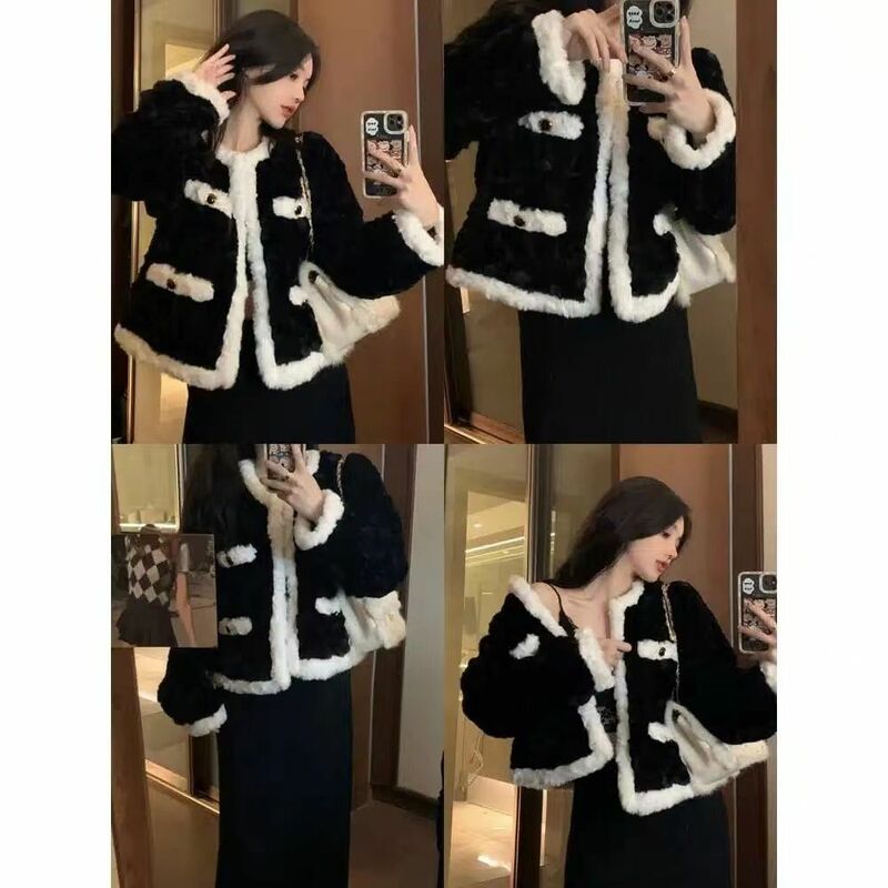 معطف فرو أحادي اللون للنساء ، قمة مزاجه ، ملابس عصرية ، نسخة كورية ، أنيقة ، شتاء ، T49 ، 2023 ، 2023