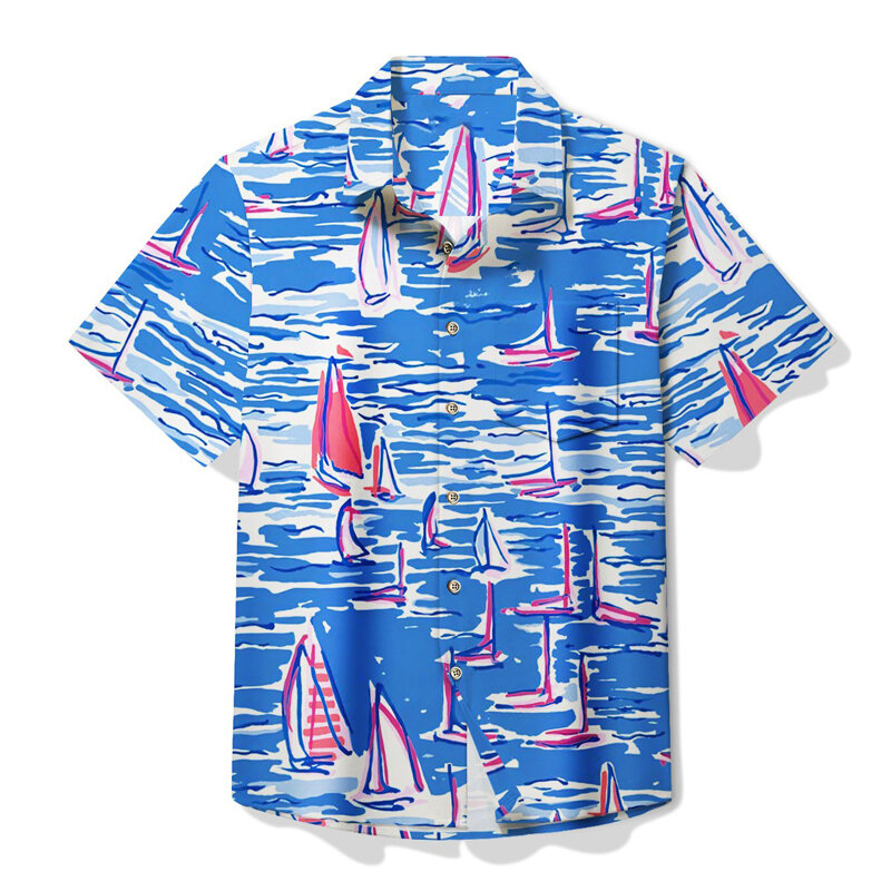 قميص هاواي كبير الحجم للرجال والنساء ، قمصان الشاطئ ذات الزورق الشراعي ، ملابس الشارع قصيرة الأكمام ، قميص لكل من الرجال والنساء ، الصيف
