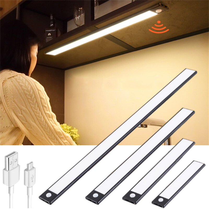 PIR محس حركة ضوء تحت خزانة لاسلكي USB قابلة للشحن خزانة ضوء مطبخ الإدراك LED ضوء الليل المغناطيسي