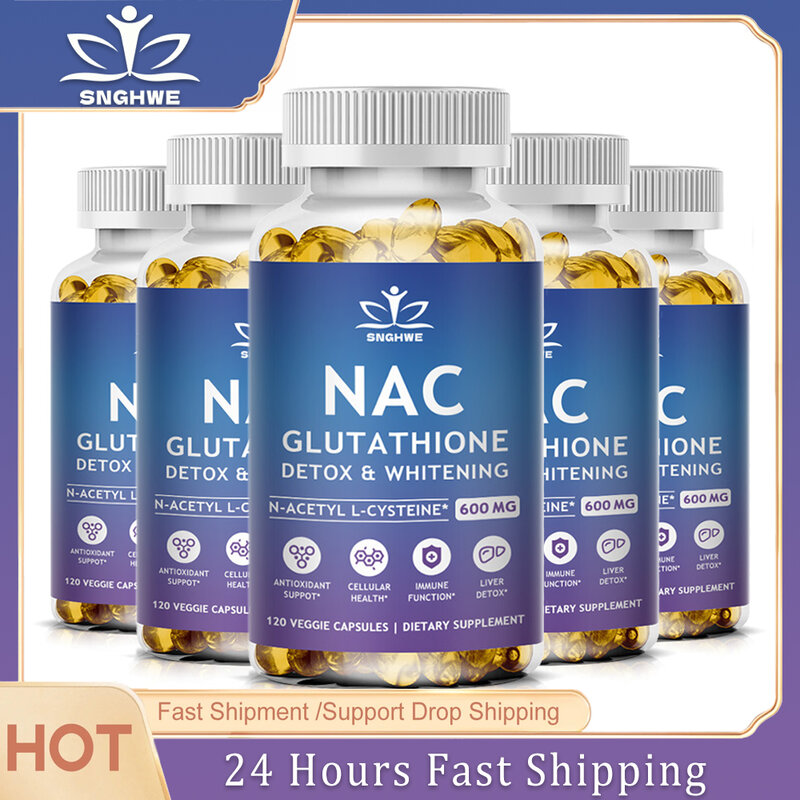 كبسولات NAC N-Acetyl Cysteine ، المناعة ، صحة الجهاز التنفسي ، مكملات الجلوتاثيون المضادة للأكسدة ، غير المعدلة وراثيا ، غير خالية