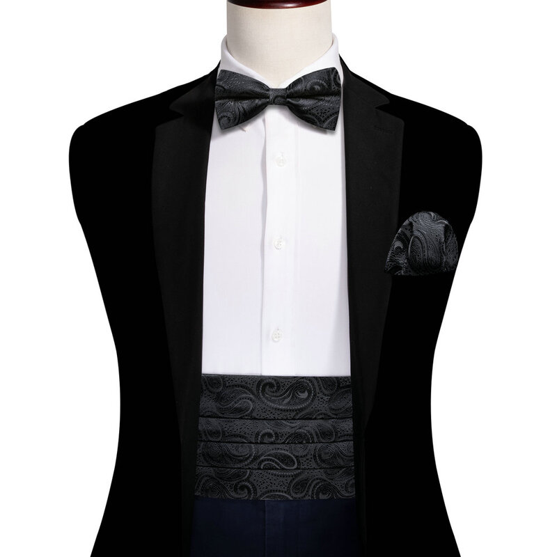 رسمي أسود الحرير Cummerbund للرجال الكلاسيكية بيزلي الجاكار ربطة القوس Tie مجموعة جديدة بذلة سهرة اكسسوارات حفل زفاف باري. وانغ