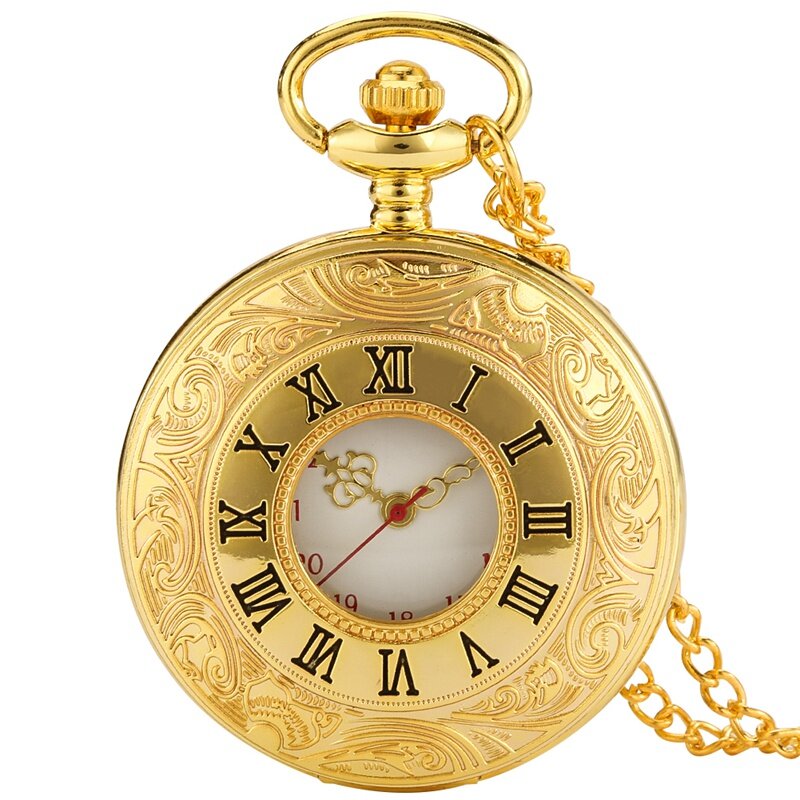 ساعة جيب مجوفة من الأرقام الرومانية للرجال والنساء ، حافظة أرقام رومانية منحوتة ، ساعة فاخرة ، ساعة حركة كوارتز ، سلسلة سترة