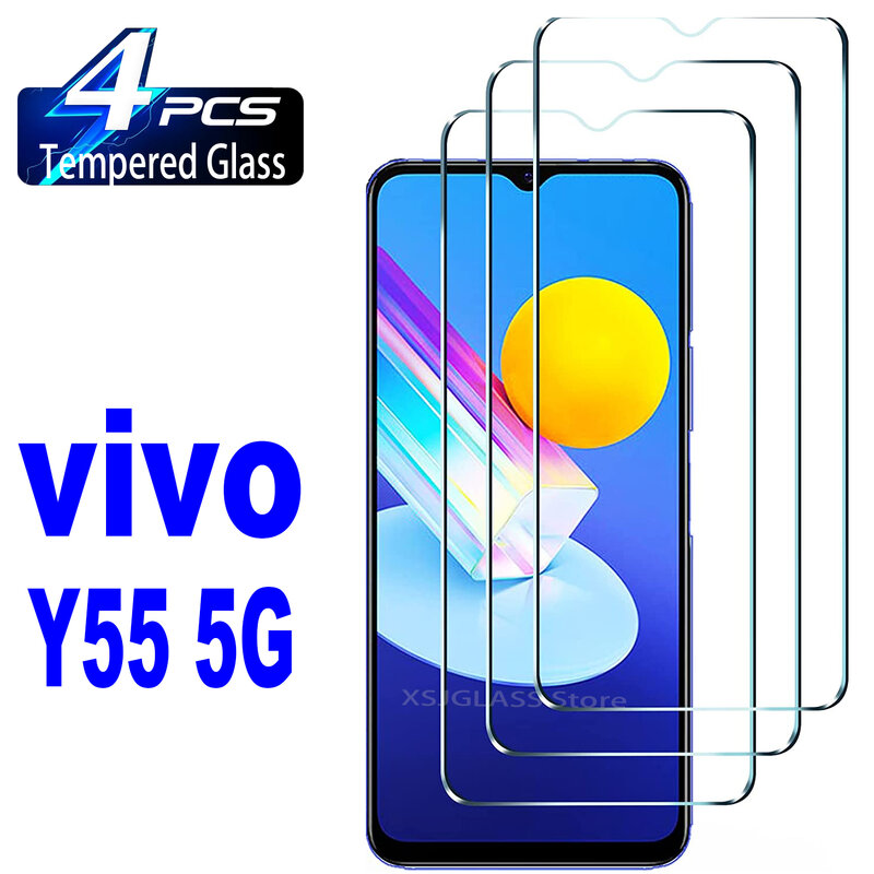 2/4 قطعة الزجاج المقسى ل فيفو Y55 5G واقي للشاشة زجاج عليه طبقة غشاء رقيقة
