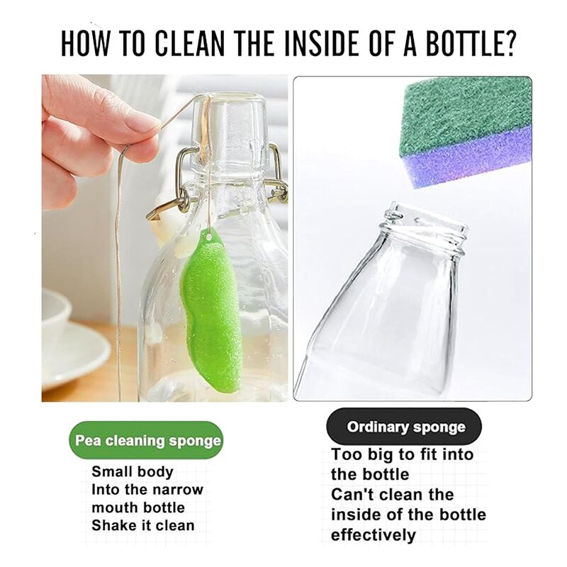 اسفنجة تنظيف زجاجات على شكل فاصوليا ، منظف الفاصوليا السحرية ، تنظيف داخلي قابل لإعادة الاستخدام ، متين ، 6.
