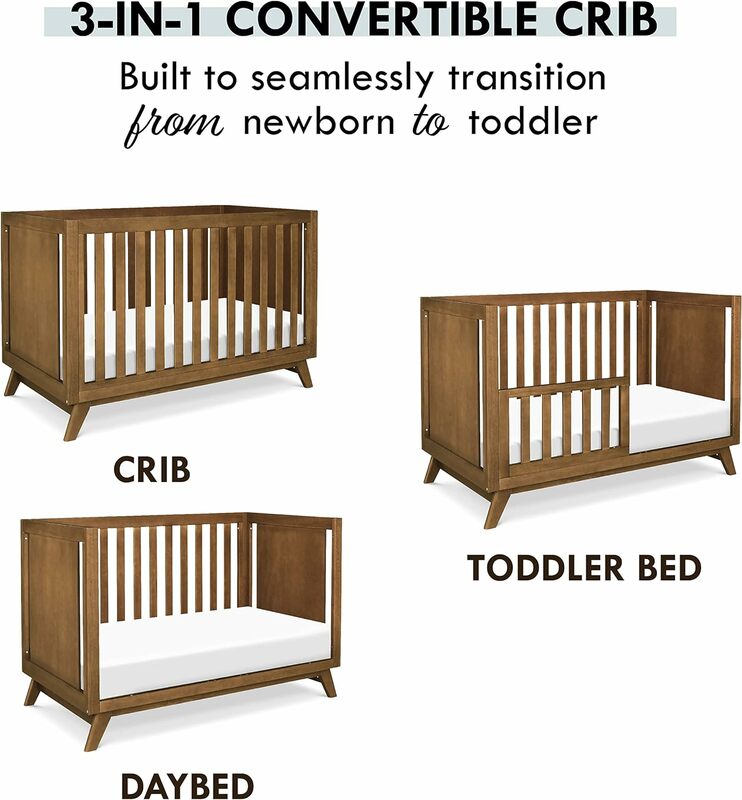 سرير أطفال أوتو قابل للتحويل ، معتمد من الذهب الأخضر ، أوضاع مرتبة قابلة للتعديل ، أبيض الجوز ، 3 في 1 ، 4