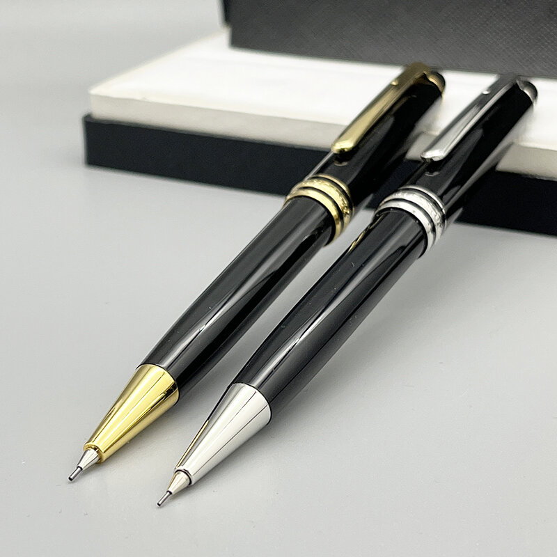 قلم رصاص ميكانيكي كلاسيكي MB ، قرطاسية مكتبية مع إعادة تعبئة إضافية ، راتينج أسود ، زخارف ذهبية وفضية ،