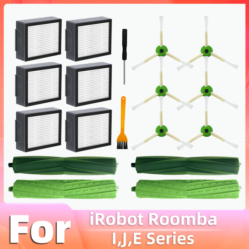 متوافقة مع روبوتات تنظيف الأتربة من سلسلة iRobot Roomba i، E، J لقطع الغيار للفرشاة الجانبية الرئيسية والفلتر للطرازات i3، i3+، i5، i5+، i7، i7+، E5، J7.