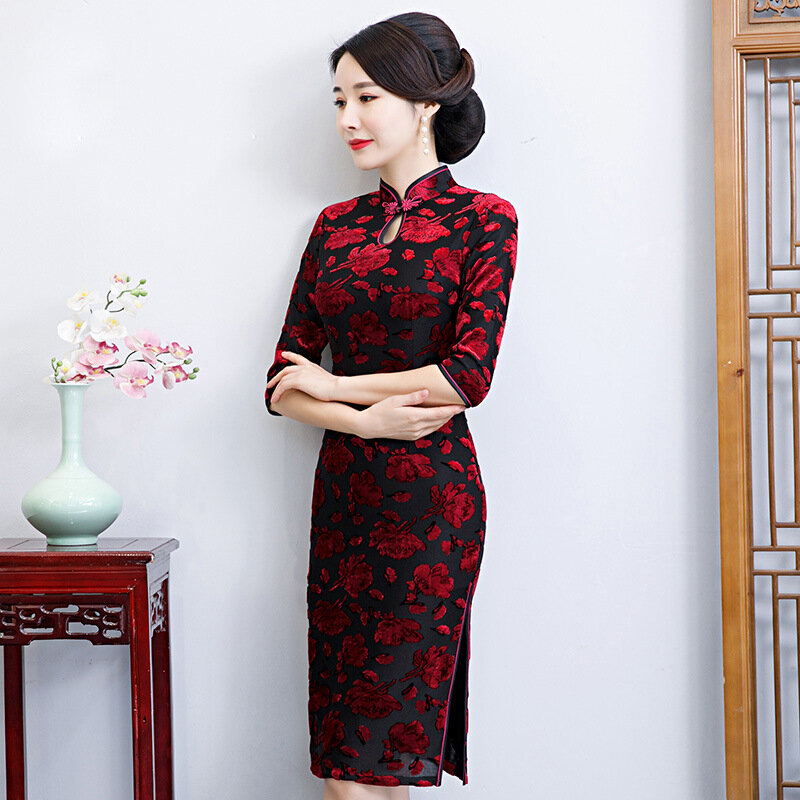 فتاة تشيباو فستان صيني طويل أنيق عصري المرأة التقليدية شيونغسام جديد