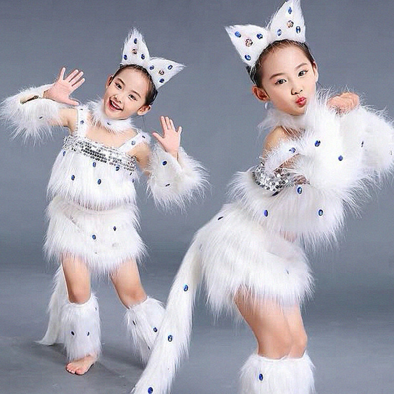 أبيض القط تأثيري للبنات مثير القط فتاة تأثيري ازياء الثعلب فتاة تأثيري الحيوان الرقص ازياء للأطفال هالوين تأثيري