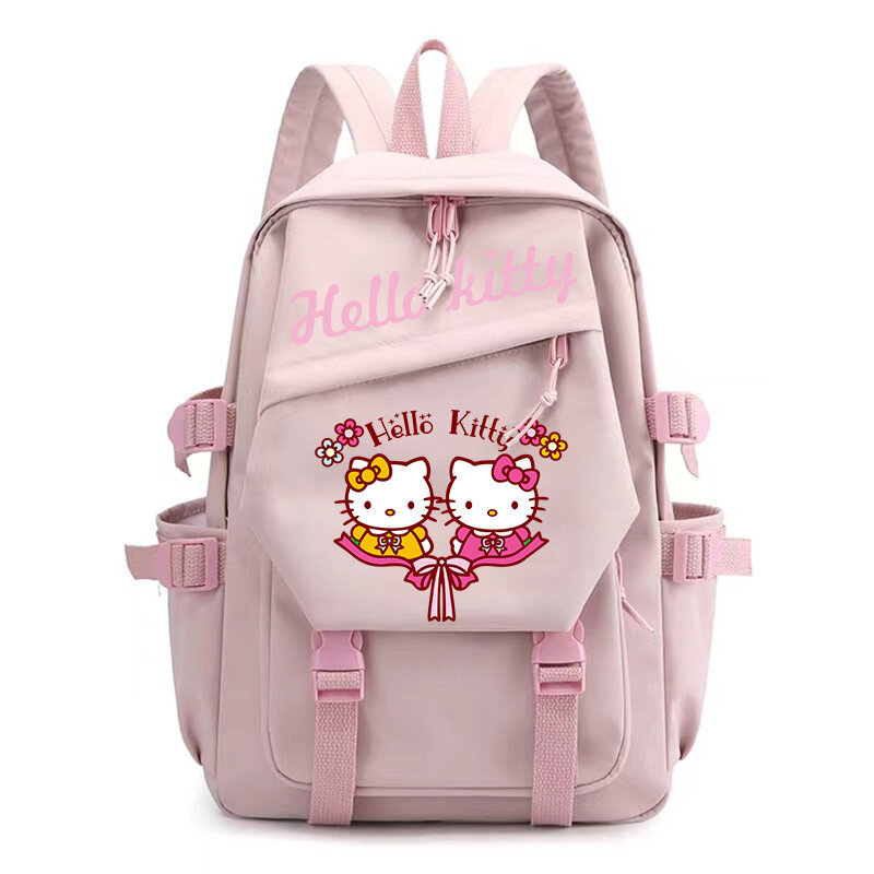 Sanrio Hello Kitty حقيبة مدرسية للطلاب ، رقعة نقل حراري ، مطبوعة ، كرتون لطيف ، حقيبة كمبيوتر قماشية ، أنثى ، جديدة