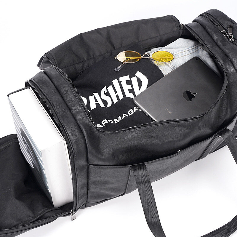 حقيبة سفر جلدية بو عادية للرجال ، قدرة عالية ، حقيبة الكتف ، حقيبة الصالة الرياضية المحمولة ، حقيبة الأمتعة ، حقيبة القماش الخشن الذكور