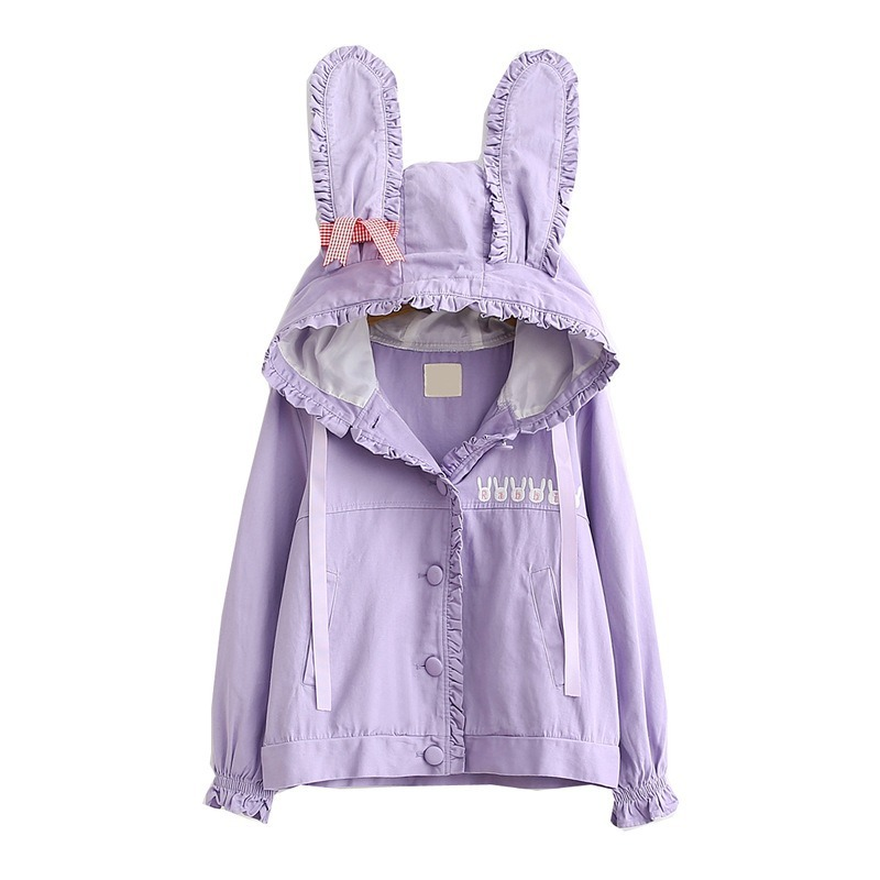 جواكت نسائية أساسية لخريف وشتاء 2021 ، جاكت نسائي ياباني مع آذان وأرنب مطرزة واحدة برسومات رائعة ، ملابس خارجية وردية