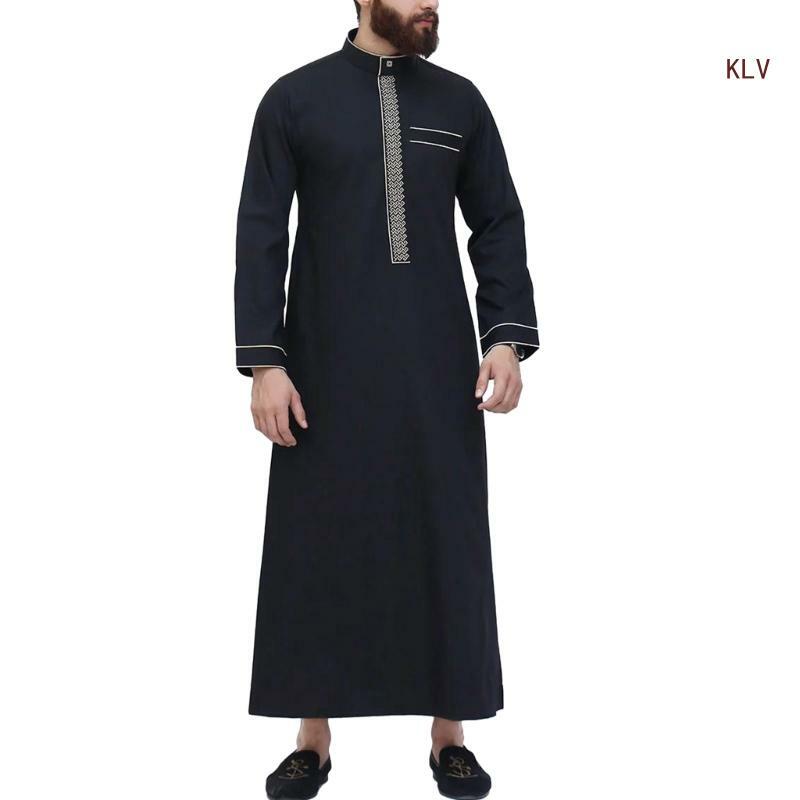 قفطان إسلامي للمسلمين، رداء رجل مسلم، فساتين بأكمام طويلة، قميص قفطان 6XDA