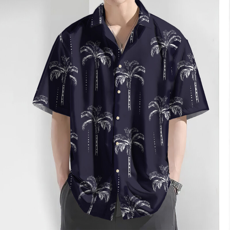 قميص هاواي بأكمام قصيرة للرجال ، توب غير رسمي ، بزر وطية صدر ، جودة عالية ، للشاطئ ، العطلة ، الصيف ، الجديد
