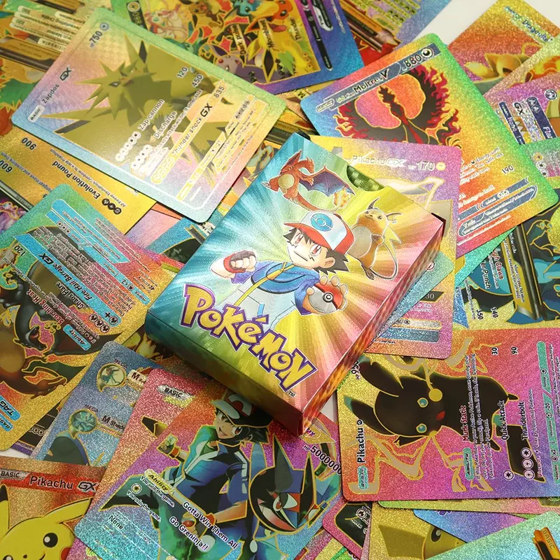 بطاقة بوكيمون VMAX من رقائق الذهب الملونة ، Charizard ، بيكاتشو ، Arceus ، الفضة ، قوس قزح ، الإنجليزية ، 27-55