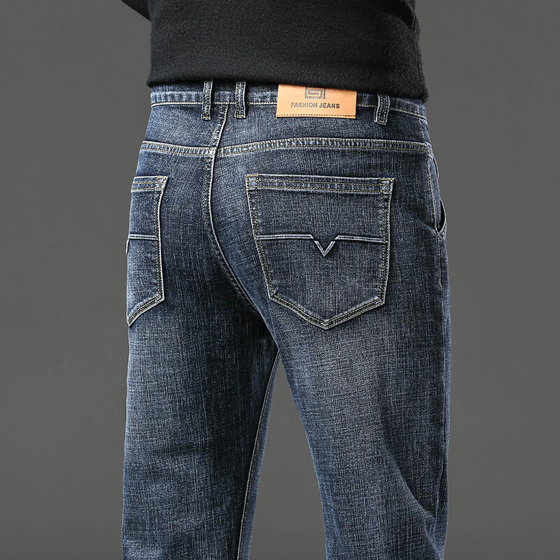 جينز مطاطي فضفاض مستقيم ناعم للرجال ، ملابس رجالية غير رسمية ، بنطلون جينز ، علامة تجارية ، موضة جديدة ، الربيع ،!