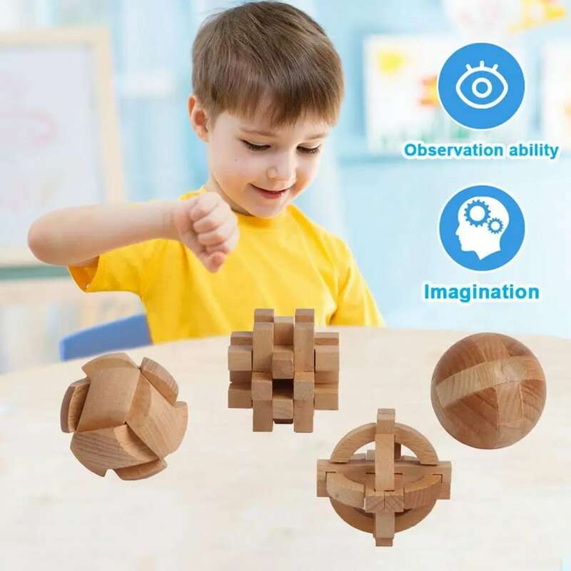 لعبة ألغاز خشبية لقفل Luban Kong Ming للأطفال ، تدريب على التفكير المنطقي ، نقر ولسان ، خشب مشترك ، صيني