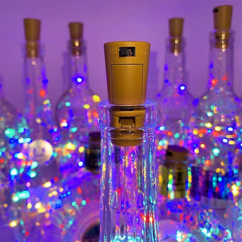 20LED زجاجة النبيذ الفلين أضواء سلسلة بطارية تعمل بالطاقة الأسلاك النحاسية زجاجة الجنية سلسلة أضواء الزفاف عيد الميلاد ديكور حفلات