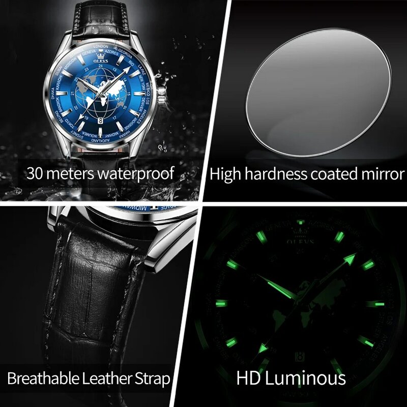 ساعة يد OLEVS-ساعة كوارتز فاخرة بقرص كروي أزرق للرجال ، أفضل علامة تجارية ، ساعة ذكر ، مقاومة للماء ، تقويم مضيء ، ساعة يد ، جديدة