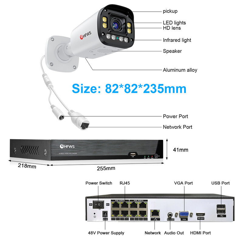 إتش إف دبليو طقم كاميرات تأمين 4K 8MP Poe مع عدسة تركيز تلقائيعدسات 2.8 و 10 مم، تكبير 4 أضعاف، عدة نظام المراقبة بالفيديو، مجموعة CCTV خارجية