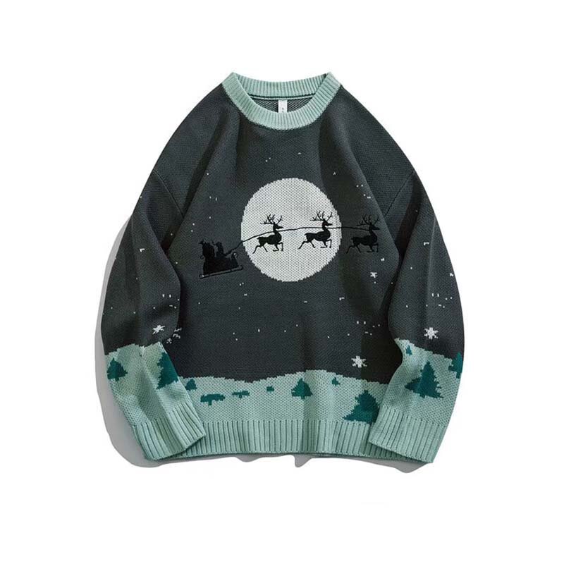 Japanese Casual Style Autumn And Winter New Christmas Theme Crewneck Sweater Men's Fashion Brand Loose Lazy Pullover Knit Top