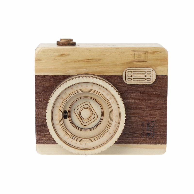 صندوق الموسيقى الخشبي بتصميم كاميرا ريترو لديكور المنزل لعيد الميلاد