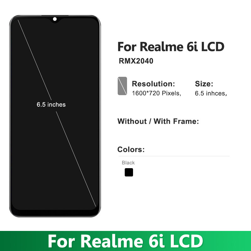 شاشة LCD تعمل باللمس مع إطار لـ Oppo Realme 6i ، تجميع محول الأرقام ، استبدال الشاشة الأصلية ، RMX2040 ،