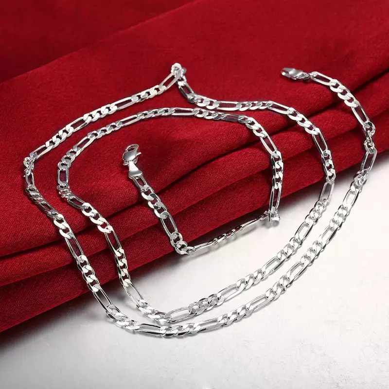 سلسلة فيجارو طويلة للنساء والرجال ، هدية مجوهرات الهيب هوب ، الفضة ، 4 من الفضة ، 40-75
